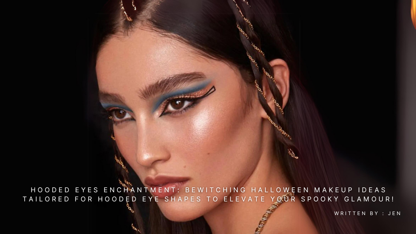 Long brown hair women facing with egyptian make up look