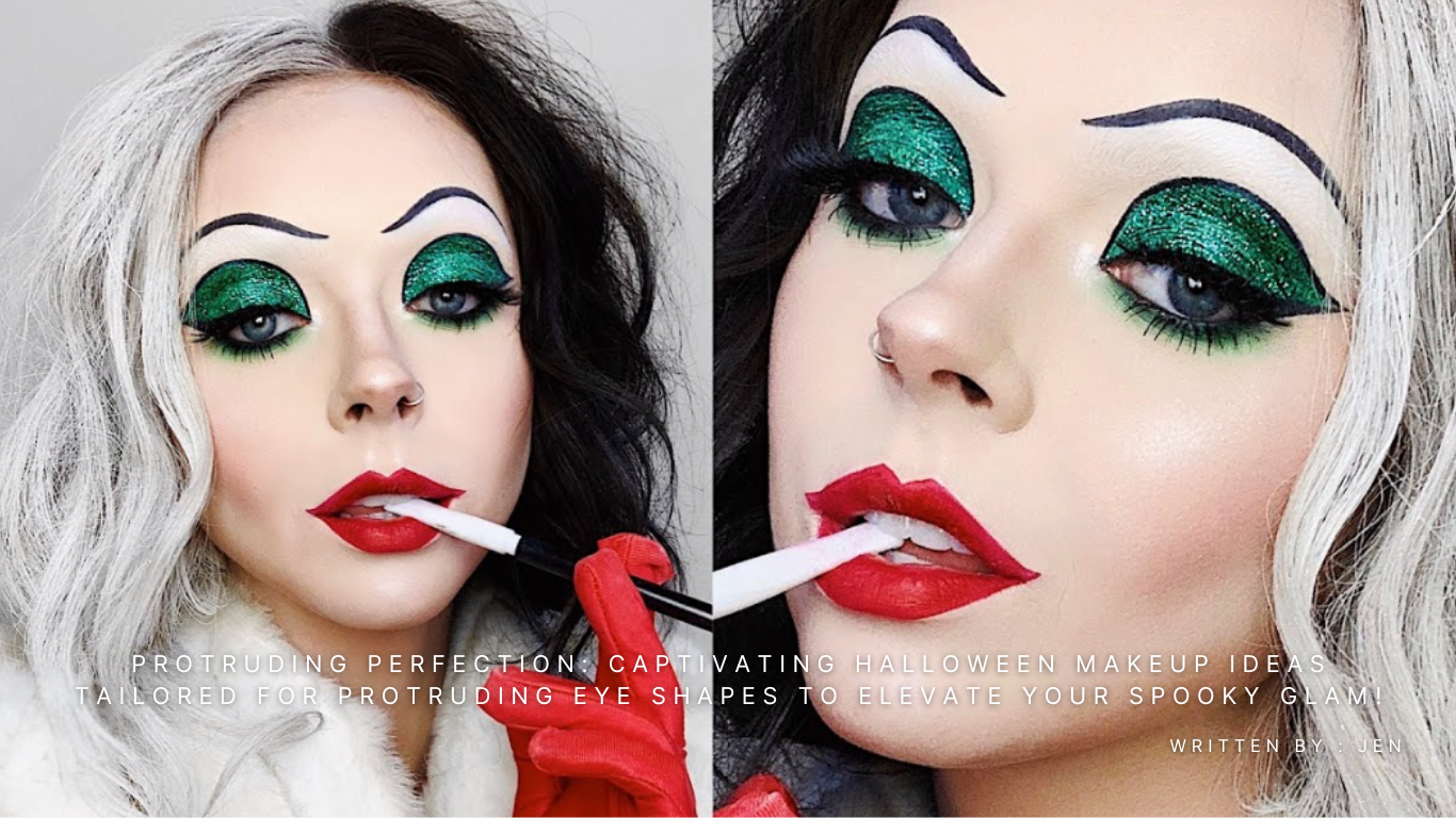 women wear short hair wigs as half white hair and half black hair with sparkling green smoky eyes with red lips holding cigarette in her mouth full face and close up